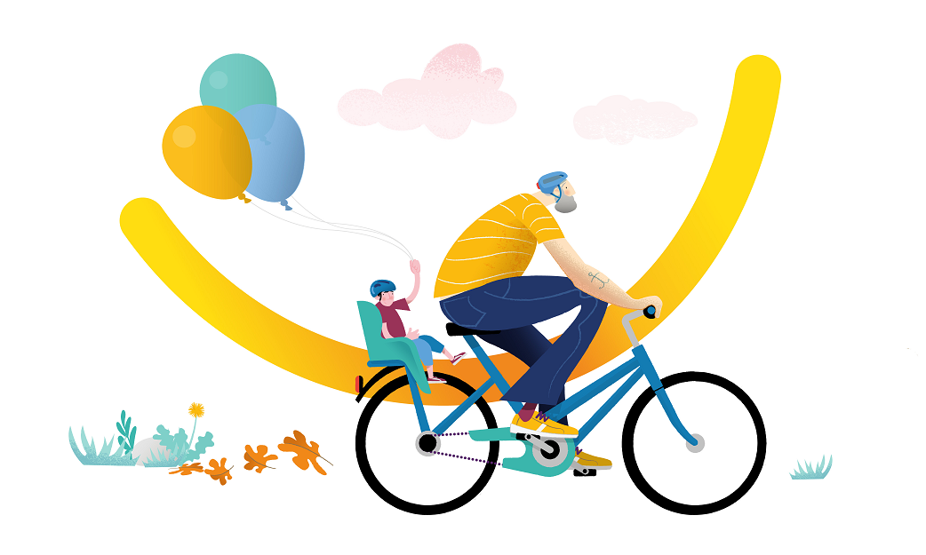 Illustration - man and child on bicycles